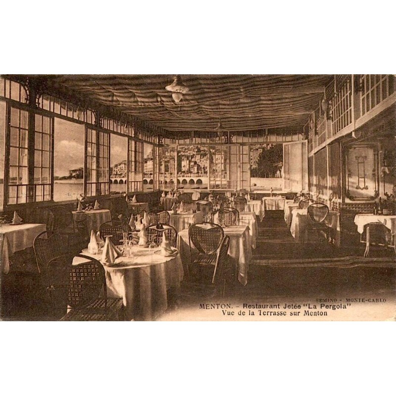 Carte postale ancienne Menton restaurant jetée Pergola terrasse