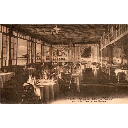 Carte postale ancienne Menton restaurant jetée Pergola terrasse