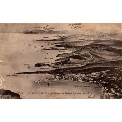 Carte postale ancienne Côte d’Azur Menton Cannes vue aérienne