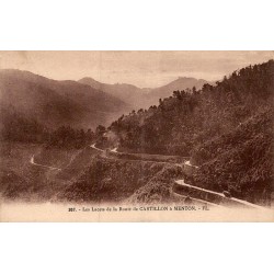 Carte postale ancienne Castillon lacets route Menton Alpes