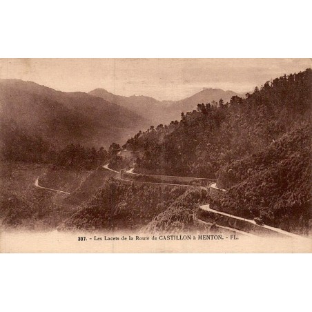 Carte postale ancienne Castillon lacets route Menton Alpes