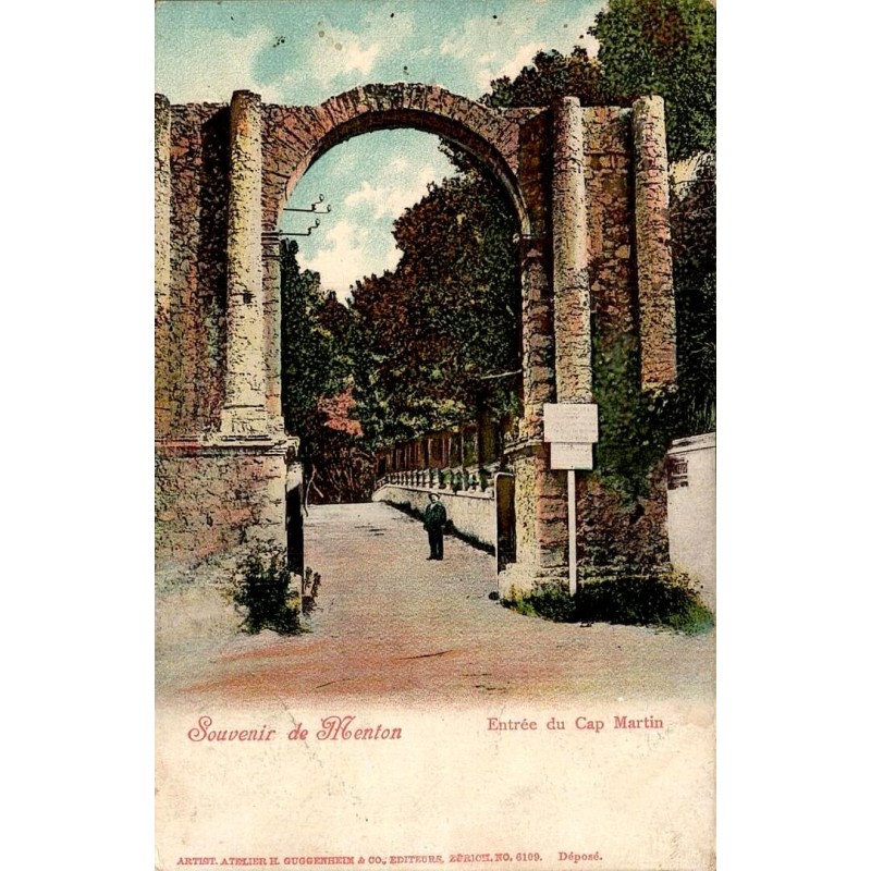 Carte postale ancienne Menton entrée Cap Martin souvenir