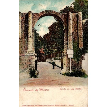 Carte postale ancienne Menton entrée Cap Martin souvenir