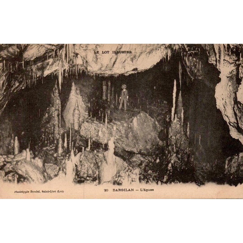 Carte postale ancienne Dargilan grotte salle église Aveyron
