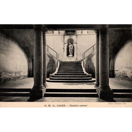 Carte postale ancienne Caen escalier central intérieur HC