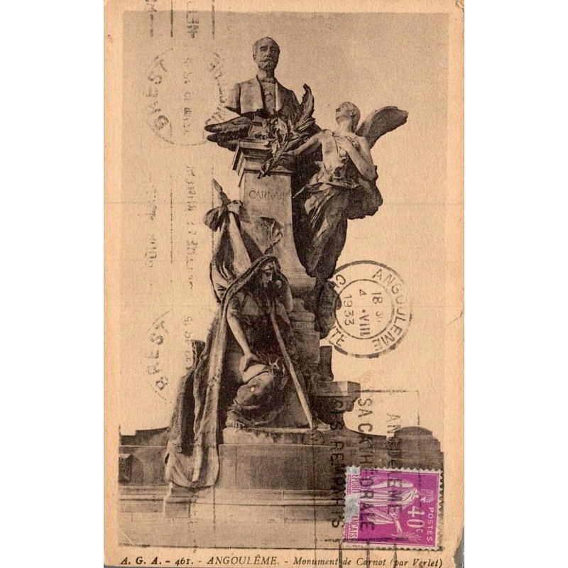 Carte postale ancienne Angoulême monument Carnot Raoul Verlet