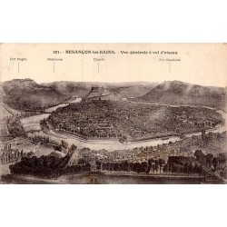 Carte postale ancienne Besançon vue générale à vol d oiseau Doubs