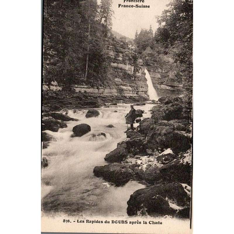 Carte postale ancienne rapides du Doubs apres chute Saut du Doubs