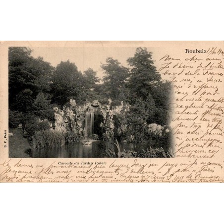 Carte postale ancienne Roubaix cascade du jardin public parc Barbieux