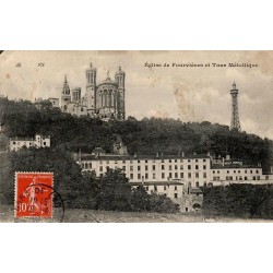 Carte postale ancienne Lyon Église de Fourvière et Tour métallique CPA Rhône