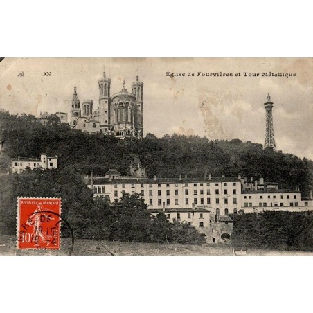 Carte postale ancienne Lyon Église de Fourvière et Tour métallique CPA Rhône