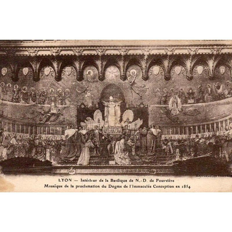 Carte postale ancienne Lyon intérieur Basilique Notre-Dame de Fourvière mosaïque Proclamation du Dogme CPA Rhône