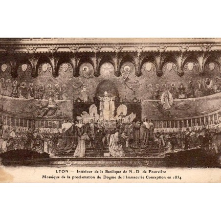Carte postale ancienne Lyon intérieur Basilique Notre-Dame de Fourvière mosaïque Proclamation du Dogme CPA Rhône