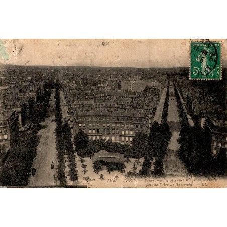 Carte postale ancienne Paris panorama avenues Wagram et Hoche pris de l’Arc de Triomphe CPA