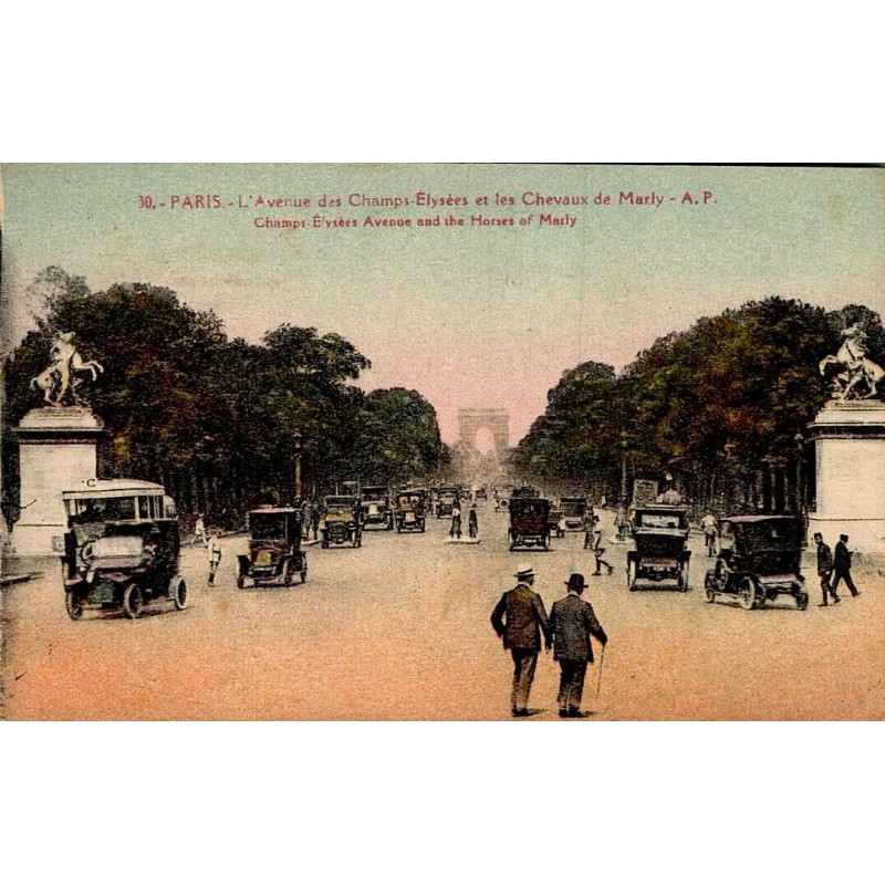 Carte postale ancienne Paris Avenue des Champs-Élysées et Chevaux de Marly AP CPA