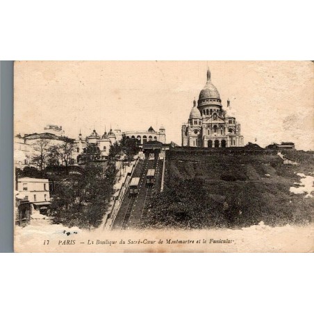 Carte postale ancienne Paris Basilique du Sacré-Cœur de Montmartre et le funiculaire CPA