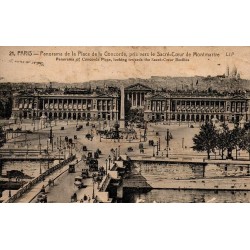 Carte postale ancienne Paris panorama Place de la Concorde vers le Sacré-Cœur de Montmartre CPA
