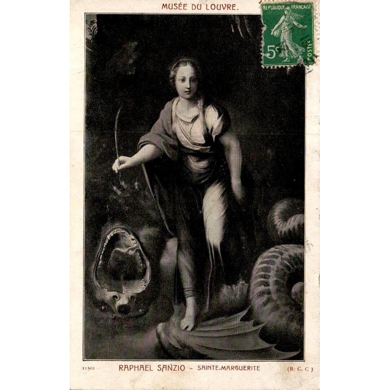 Carte postale ancienne Musée du Louvre Raphaël Sanzio Sainte Marguerite BCC CPA artistique