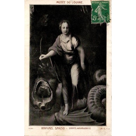 Carte postale ancienne Musée du Louvre Raphaël Sanzio Sainte Marguerite BCC CPA artistique