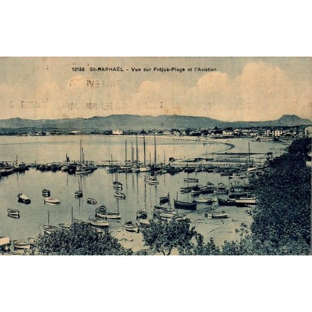 Carte postale ancienne Saint-Raphaël vue sur Fréjus-Plage et l’aviation CPA Var