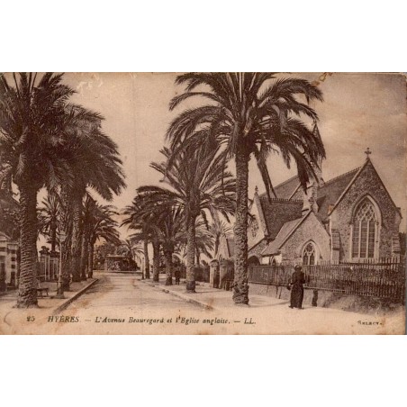 Carte postale ancienne Hyères avenue Beauregard et Église Anglaise édition LL