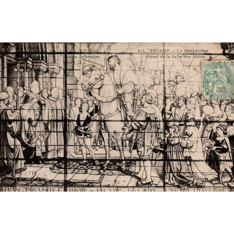 Carte postale ancienne Fécamp La Bénédictine vitrail de la Salle des Abbés