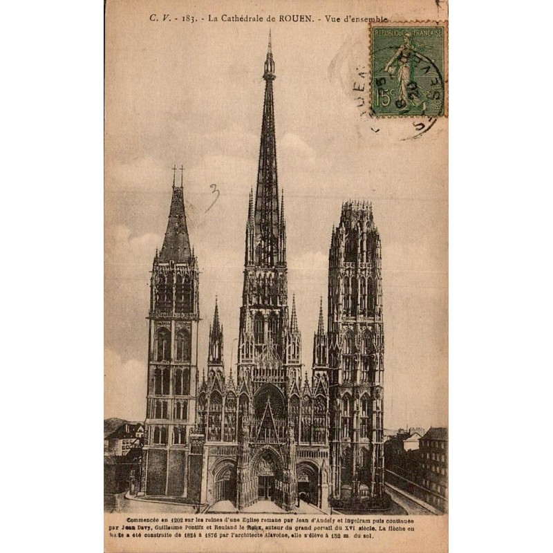 Carte postale ancienne Rouen cathédrale Notre-Dame vue d’ensemble