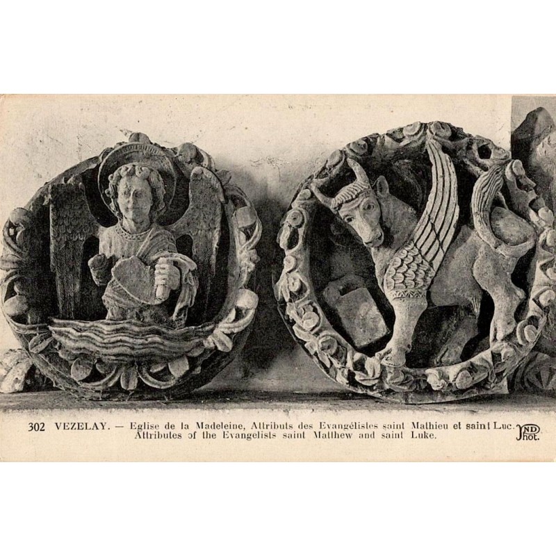 Carte postale ancienne Vézelay attributs évangélistes Saint Matthieu Saint Luc ND Phot.