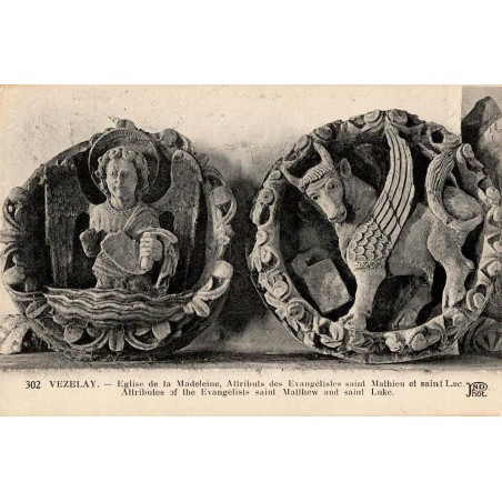 Carte postale ancienne Vézelay attributs évangélistes Saint Matthieu Saint Luc ND Phot.