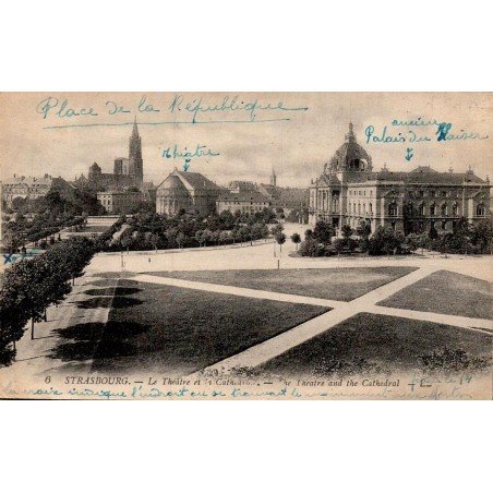 Carte postale ancienne Strasbourg Le Théâtre et la Cathédrale