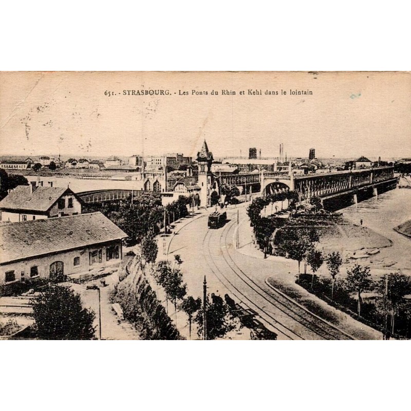 Carte postale ancienne Strasbourg Les Ponts du Rhin et Kehl dans le lointain