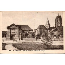 Carte postale ancienne Sélestat Porte de Strasbourg et Église Saint-Georges