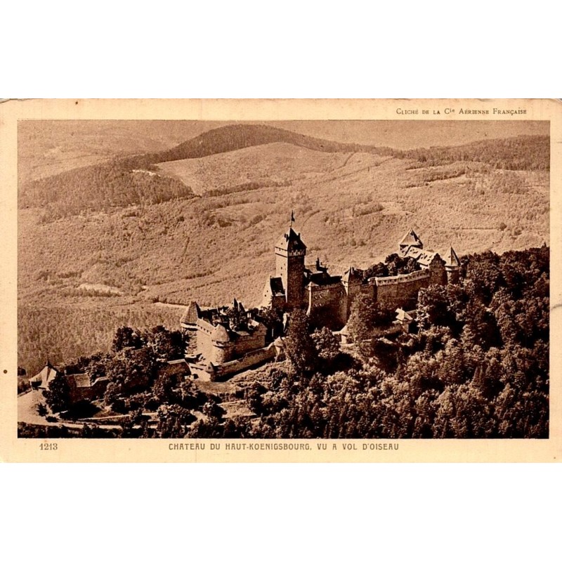 Carte postale ancienne Château du Haut-Koenigsbourg vu à vol d’oiseau