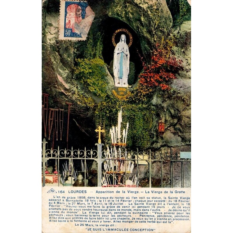 Carte postale ancienne Lourdes apparition de la Vierge à la grotte