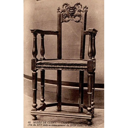 Carte postale ancienne Musée de Cluny Chaise à Bras mobilier médiéval