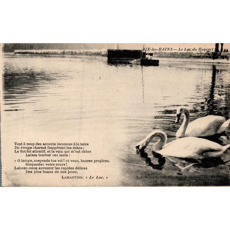 Carte postale ancienne Aix-les-Bains lac du Bourget cygnes