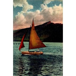 Carte postale ancienne lac du Bourget voilier et Dent du Chat Savoie