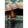 Carte postale ancienne lac du Bourget voilier et Dent du Chat Savoie