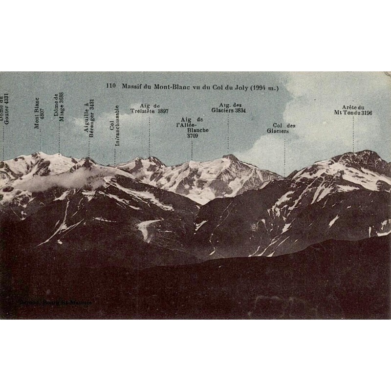 Carte postale ancienne Massif du Mont-Blanc vu du Col du Joly 1994 m Savoie