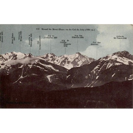 Carte postale ancienne Massif du Mont-Blanc vu du Col du Joly 1994 m Savoie