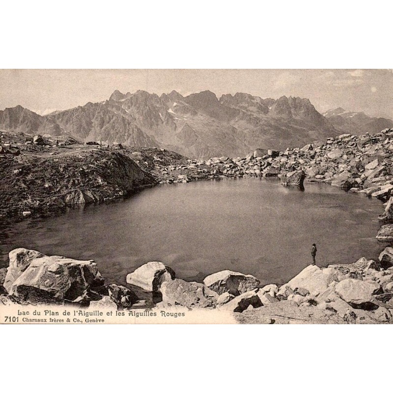 Carte postale ancienne Lac du Plan de l’Aiguille et Aiguilles Rouges Chamonix