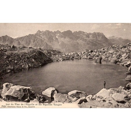 Carte postale ancienne Lac du Plan de l’Aiguille et Aiguilles Rouges Chamonix