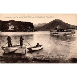 Carte postale ancienne lac d’Annecy baie de Menthon-Saint-Bernard et Palace Hôtel
