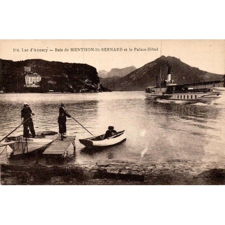 Carte postale ancienne lac d’Annecy baie de Menthon-Saint-Bernard et Palace Hôtel