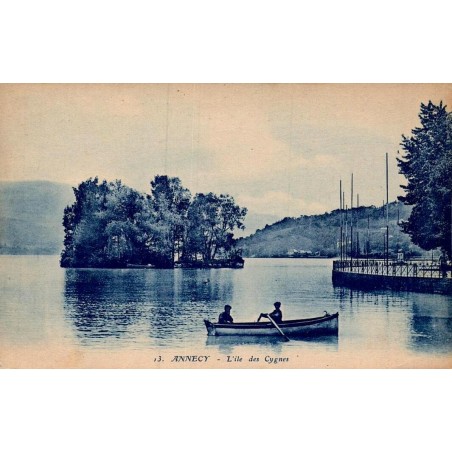 Carte postale ancienne Annecy l’Île des Cygnes lac d’Annecy Haute-Savoie