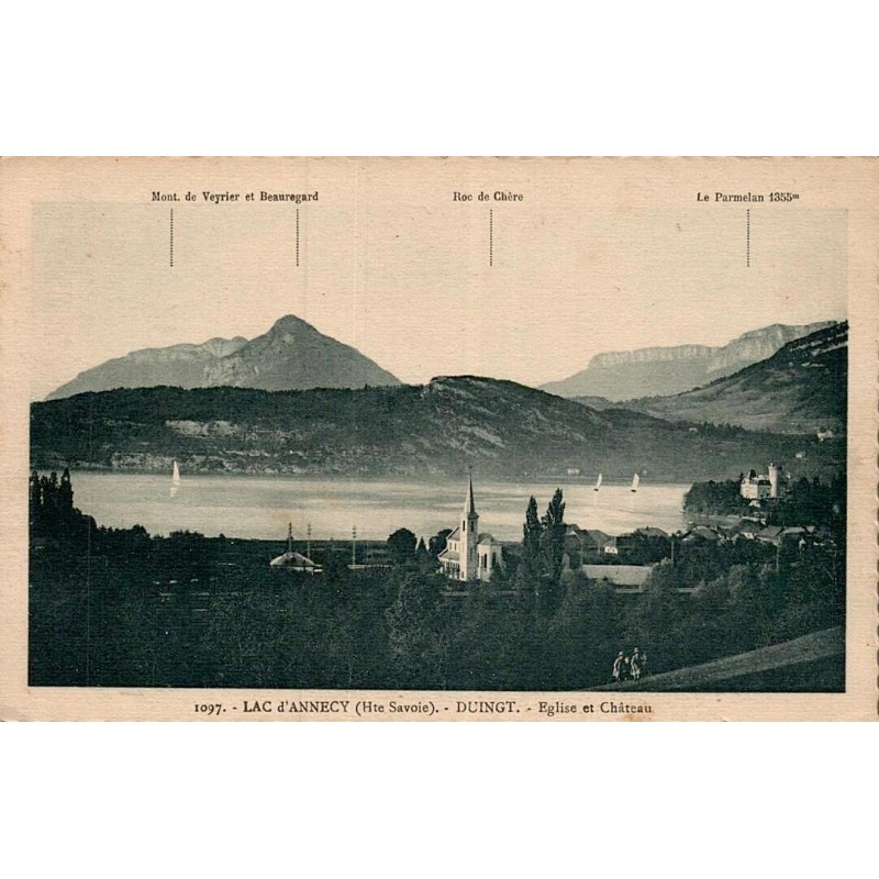 Carte postale ancienne lac d’Annecy Duingt église et château Haute-Savoie