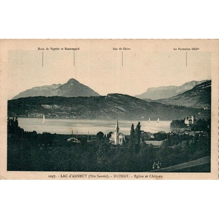 Carte postale ancienne lac d’Annecy Duingt église et château Haute-Savoie
