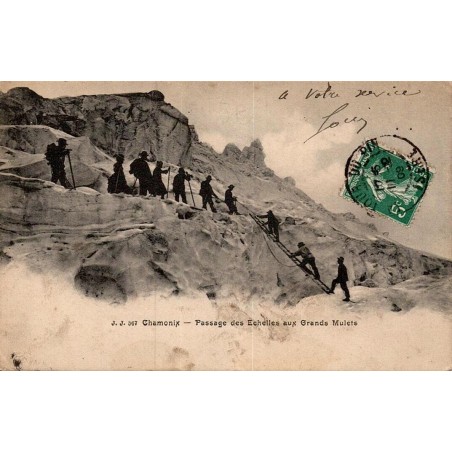 Carte postale ancienne Chamonix Passage des Échelles aux Grands Mulets Haute-Savoie
