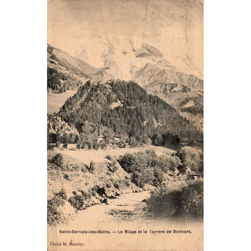 Carte postale ancienne Saint-Gervais-les-Bains Le Miage et le torrent de Bonnant