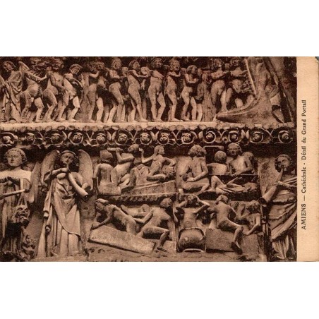 Carte postale ancienne d’Amiens montrant un détail du grand portail de la cathédrale Notre-Dame